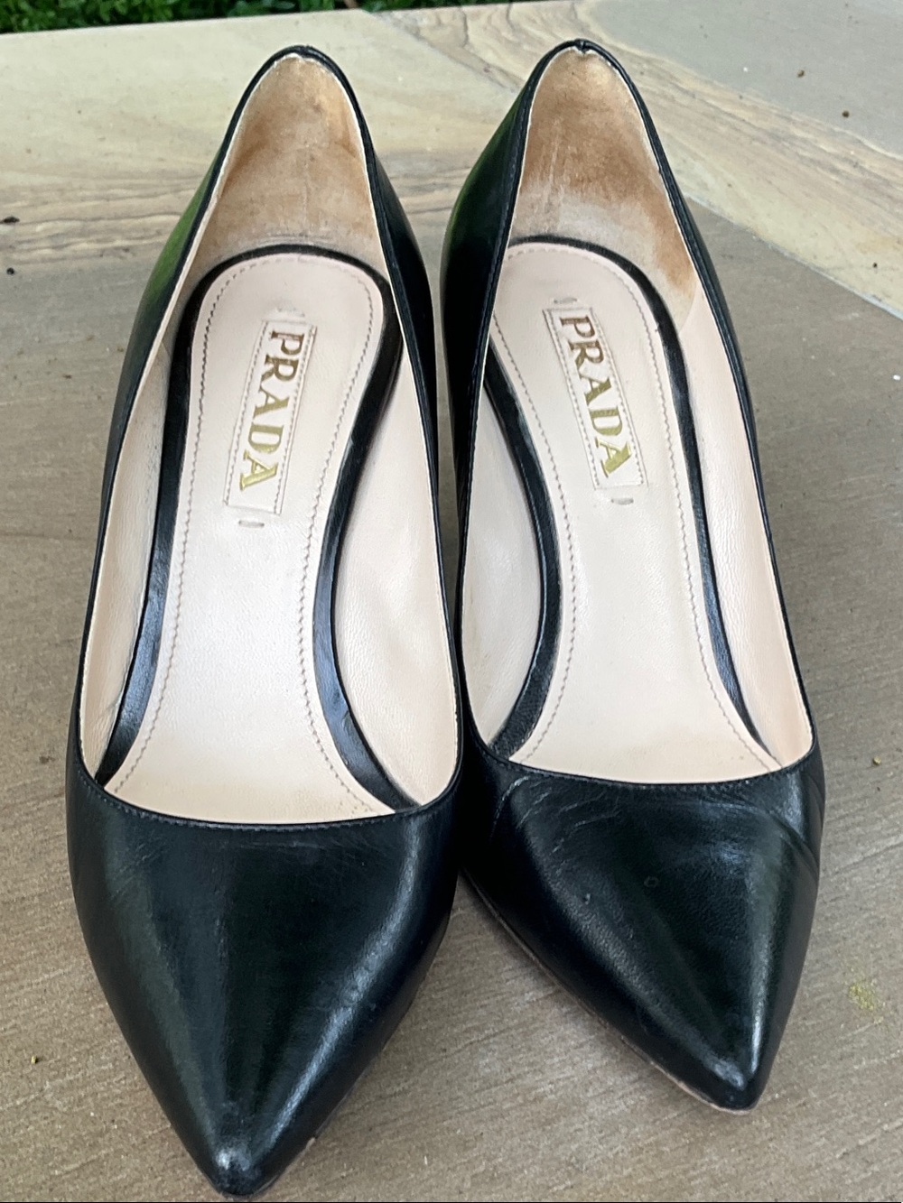 Vintage Prada Black Leather Pointed Toe Pumps